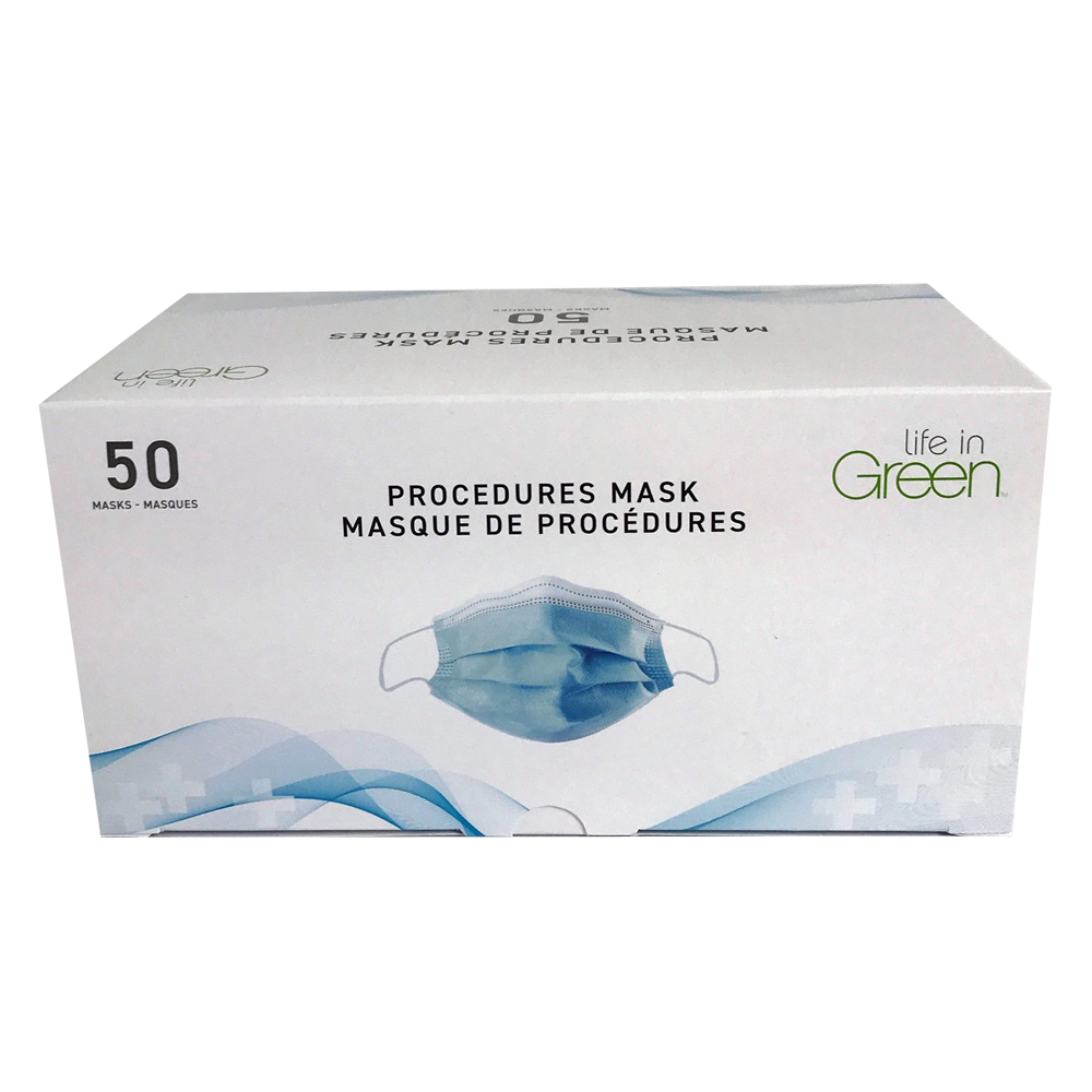 LIFE IN GREEN® Masques de style à plis avec attaches auriculaire (50) Bleu